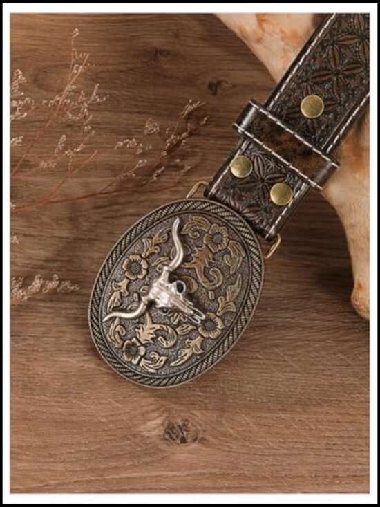 Faux Leather Western Belt with Metal Buckle Cowgirl Outfit main image 4